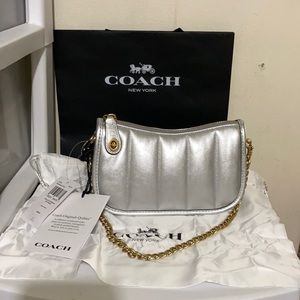 Coach Swinger silver metallic quilted leather shoulder bag